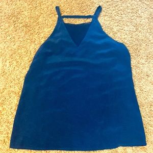 Antonio Melani XS Extra Small teal semi-Halter 100% silk shirt. Mesh v-neck